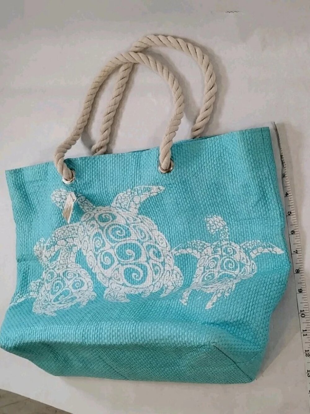 Aqua Blue Sea Turtle Tote Bag Large Beach Bag with Rope Handles Summer Vacation - Picture 5 of 13
